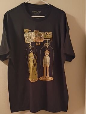 Weezer Mens Tour Shirt No Back  Black Graphic Tee - Yellow Accent